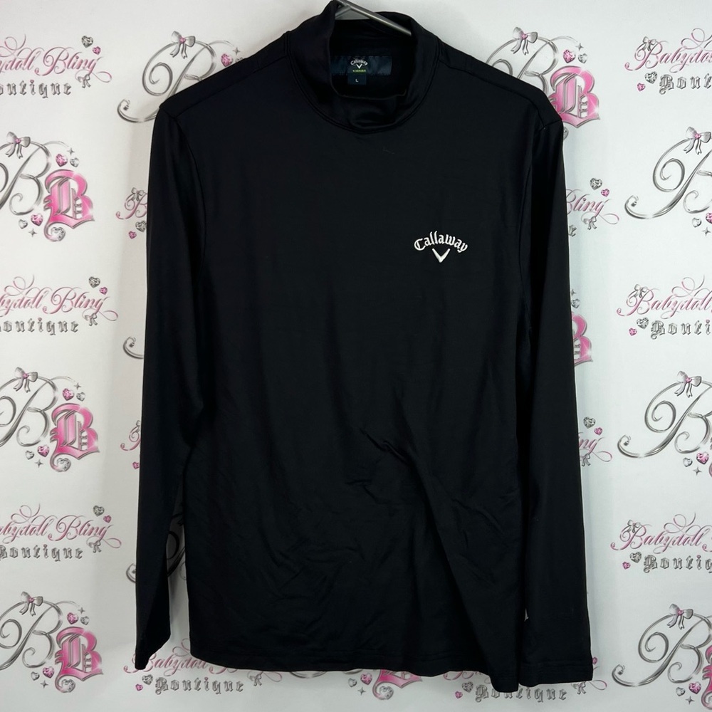 Callaway shirt turtleneck logo white front Men's Long Sleeve Black Tee